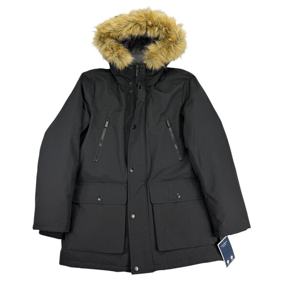 Club Room Mens Removable Faux Fur Hood Parka Jacket Black S